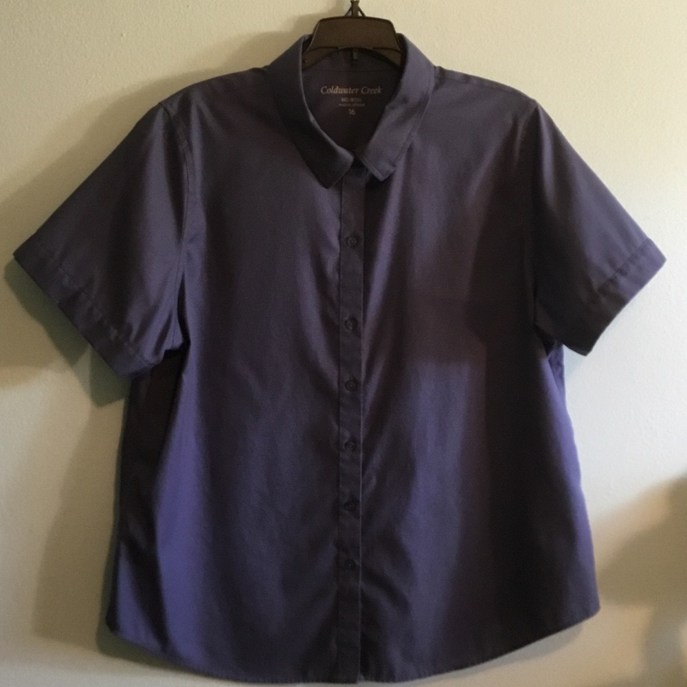 Coldwater Creek Dark Blue Short Sleeve Button-Down Shirt